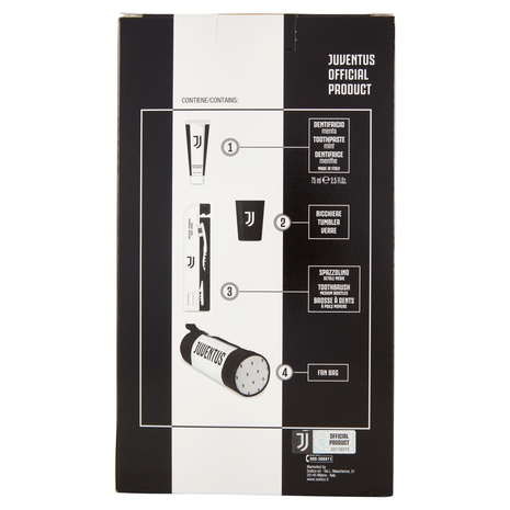 Juventus Dentifricio alla Menta 75 ml, Spazzolino Medio, Bicchiere, Fan Bag
